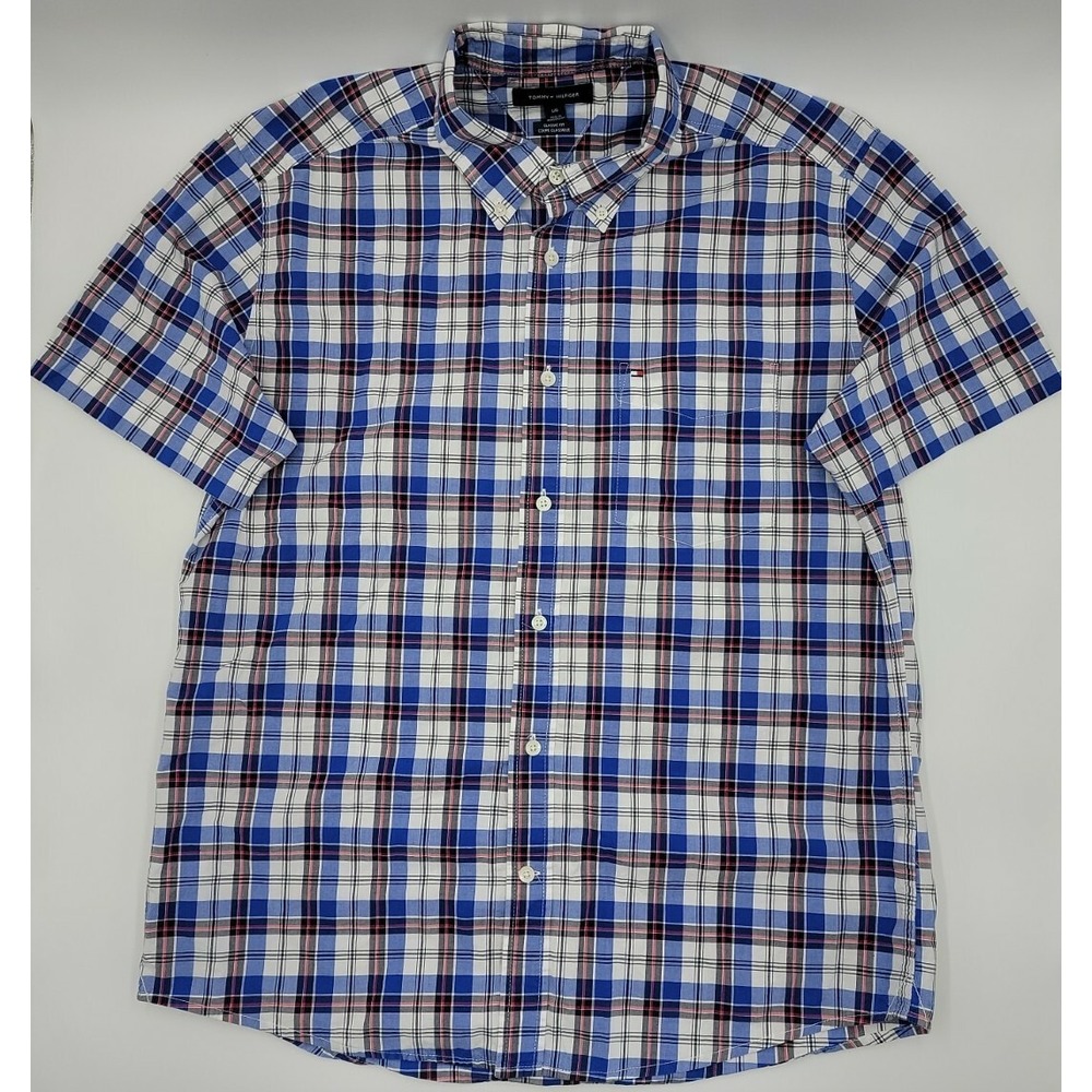 Tommy Hilfiger Men's Classic Fit Short‎ Sleeve Plaid Shirt Size Large #C169